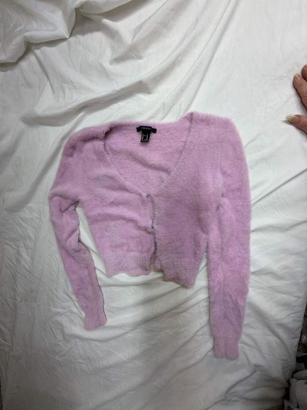 Forever 21 Fuzzy Knit V-Neck Cropped Cardigan